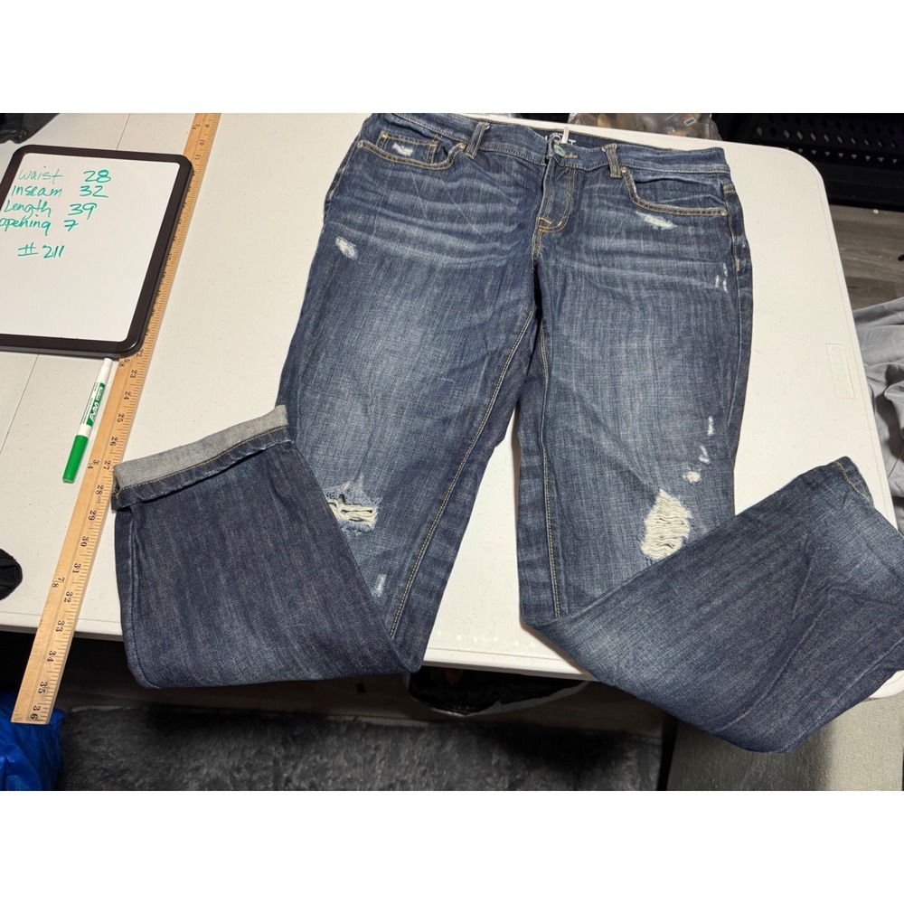 LOFT Boyfriend Jeans Womens Size 10 Distressed Medium Wash Denim Cuffed